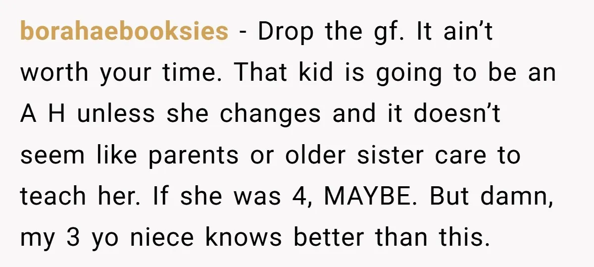borahaebooksies − Drop the gf. It ain’t worth your time. That kid is going to be an A H unless she changes and it doesn’t seem like parents or older...