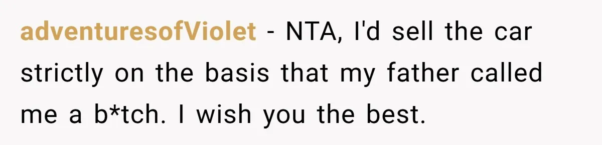 adventuresofViolet − NTA, I'd sell the car strictly on the basis that my father called me a b*tch. I wish you the best.