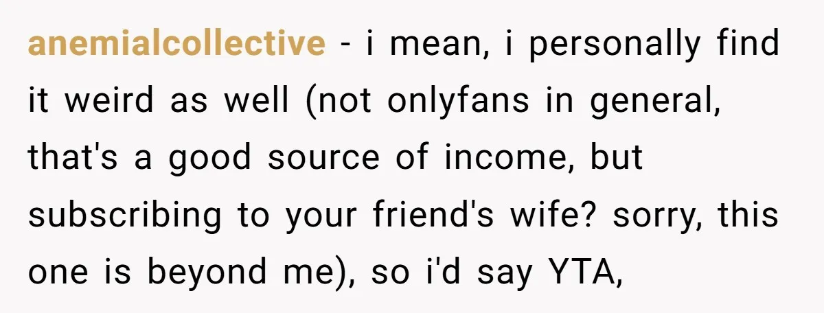 anemialcollective − i mean, i personally find it weird as well (not onlyfans in general, that's a good source of income, but subscribing to your friend's wife? sorry, this one...