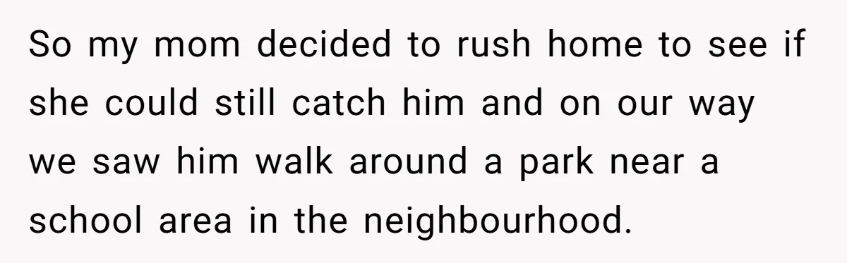 So my mom decided to rush home to see if she could still catch him and on our way we saw him walk around a park near a school area...