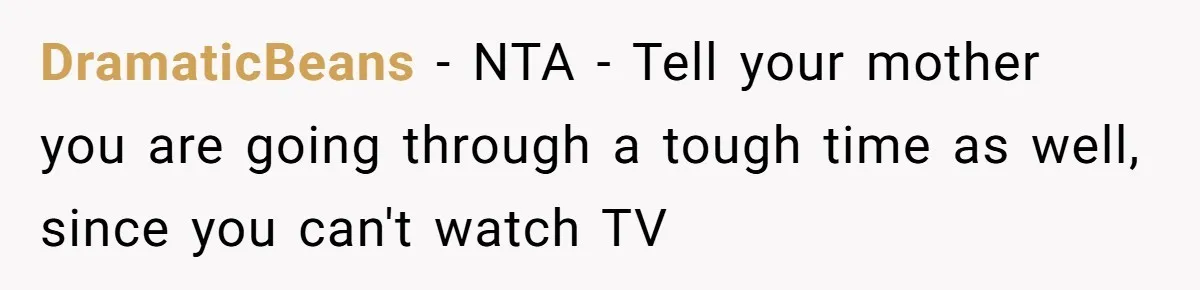 DramaticBeans − NTA - Tell your mother you are going through a tough time as well, since you can't watch TV