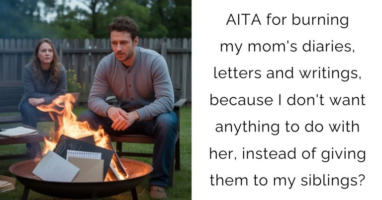 AITA for burning my mom’s diaries, letters and writings, because I don’t want anything to do with her, instead of giving them to my siblings?