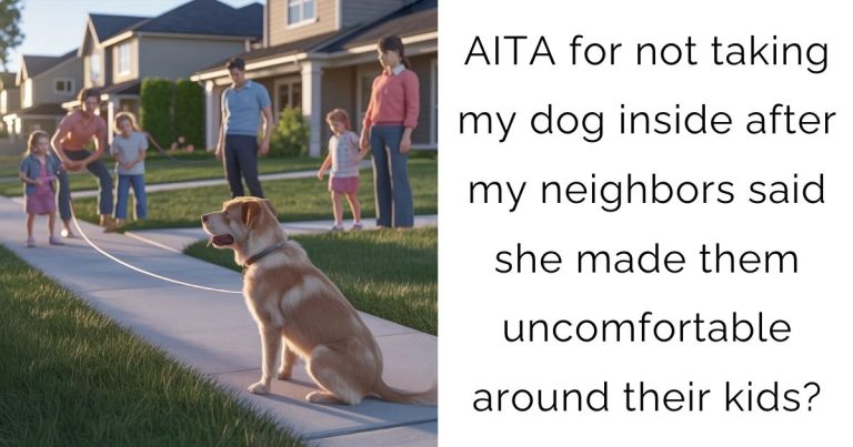 AITA for not taking my dog inside after my neighbors said she made them uncomfortable around their kids?