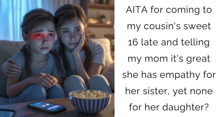 AITA for coming to my cousin’s sweet 16 late and telling my mom it’s great she has empathy for her sister, yet none for her daughter?