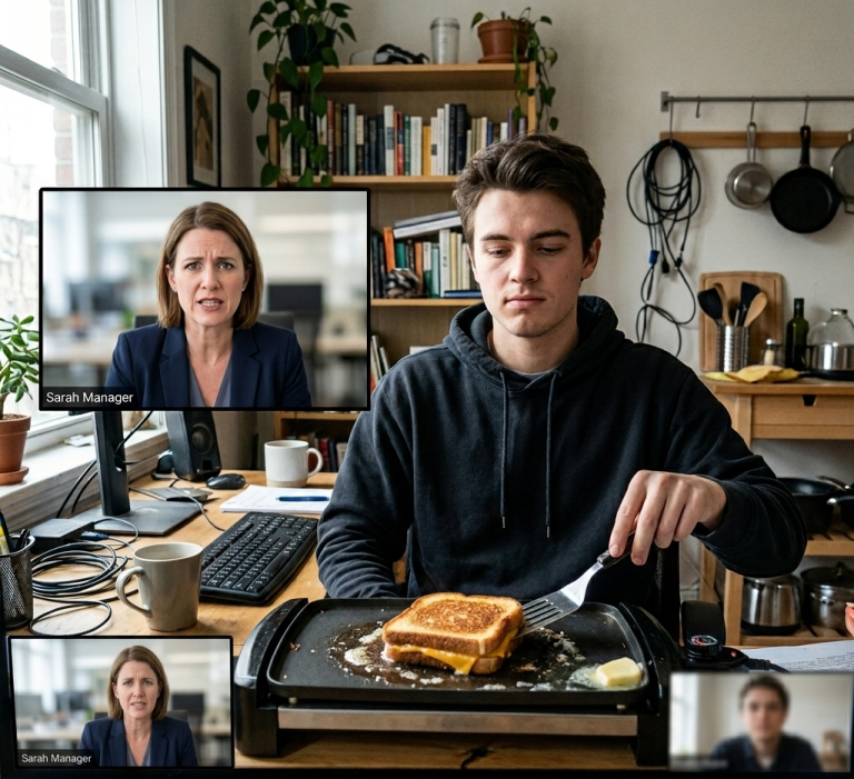 This Manager Kept Booking His Lunch Hour, So He Started A “Cooking Show” Mid-Meeting To Reclaim His Time
