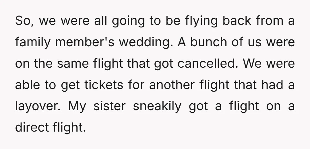 So, we were all going to be flying back from a family member's wedding. A bunch of us were on the same flight that got cancelled. We were able to...