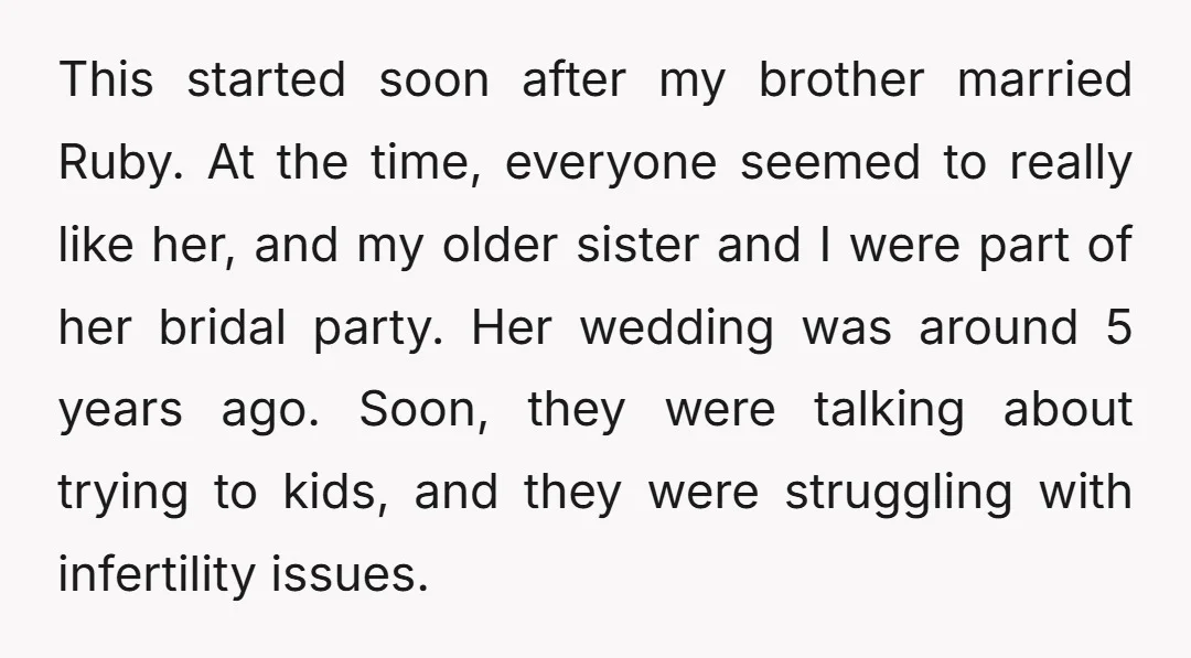 This started soon after my brother married Ruby. At the time, everyone seemed to really like her, and my older sister and I were part of her bridal party. Her...