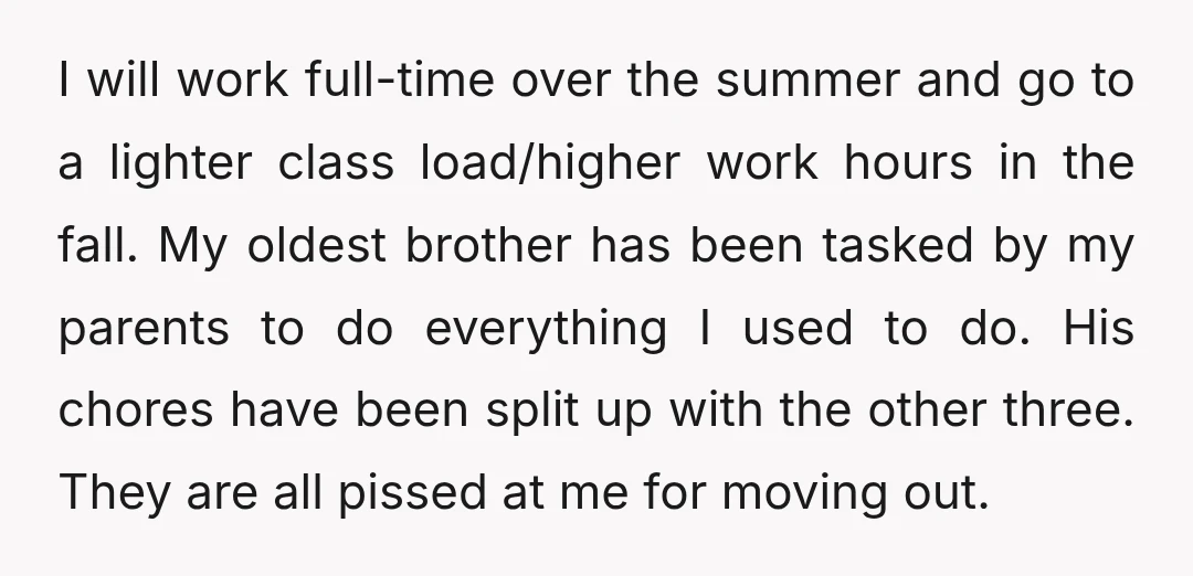 I will work full-time over the summer and go to a lighter class load/higher work hours in the fall. My oldest brother has been tasked by my parents to do...