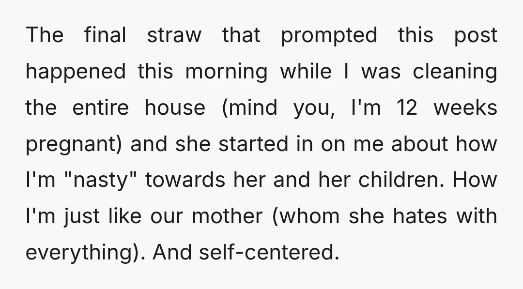 The final straw that prompted this post happened this morning while I was cleaning the entire house (mind you, I'm 12 weeks pregnant) and she started in on me about...