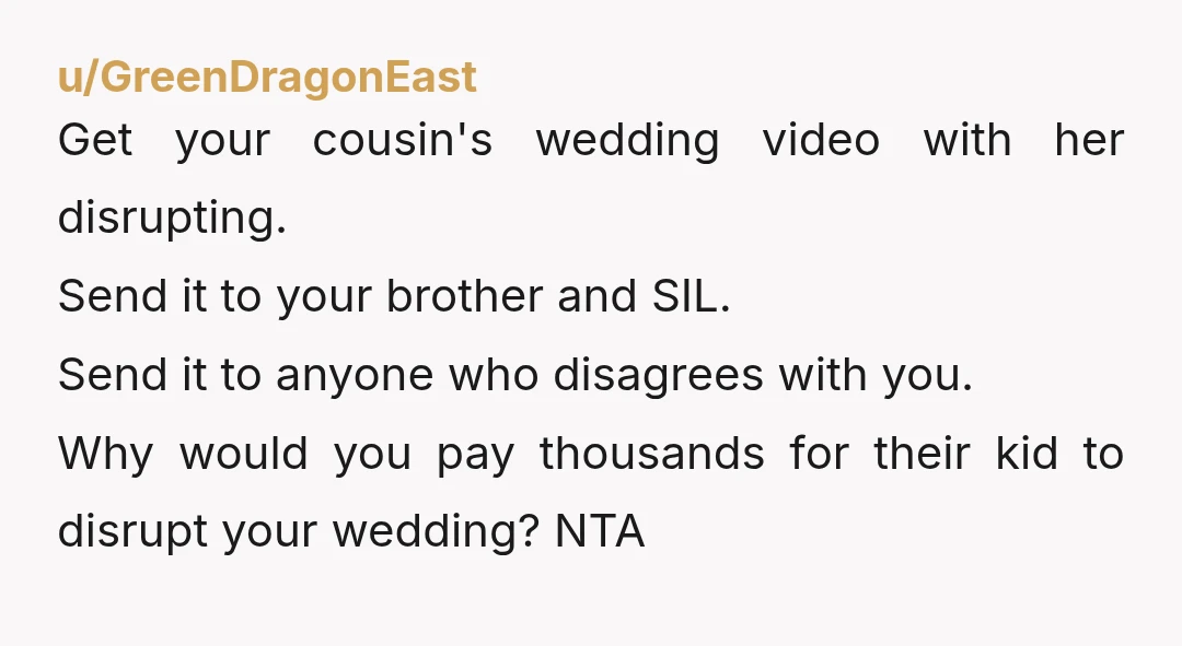 u/HappyGardener52 If you are paying for everything, your brother and SIL really have no say in your wedding decisions. If they don't agree with the rules you have set down...