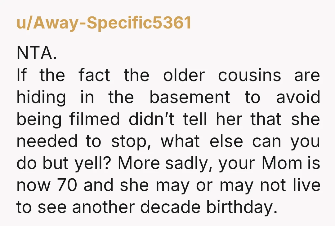 u/purplepeopletreater NOPE. NTA. Does she understand the metrics of “family” videos? As far as who watches them? It’s way more men than women. Why is that? I think we all...