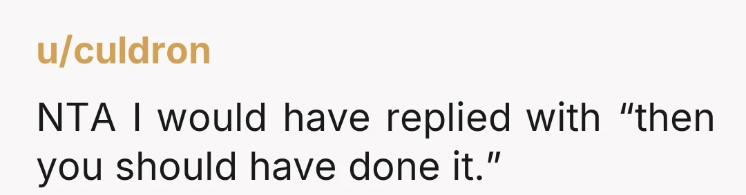u/culdron NTA I would have replied with “then you should have done it.”