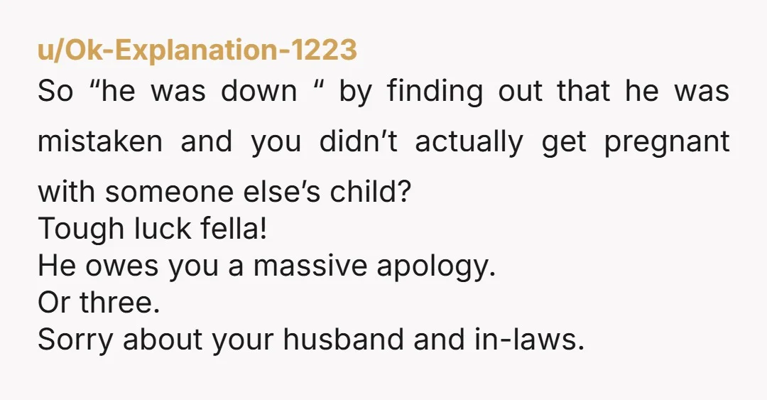 u/Ok-Explanation-1223 So “he was down “ by finding out that he was mistaken and you didn’t actually get pregnant with someone else’s child? Tough luck fella! He owes you a...