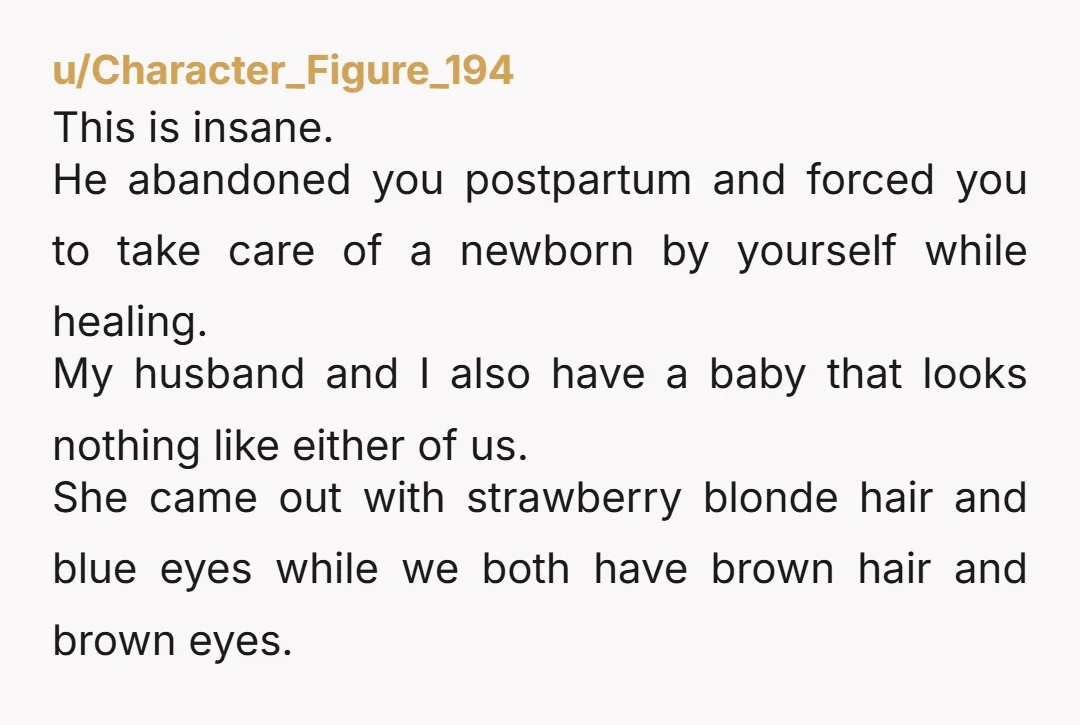 u/Character_Figure_194 This is insane. He abandoned you postpartum and forced you to take care of a newborn by yourself while healing. My husband and I also have a baby that...