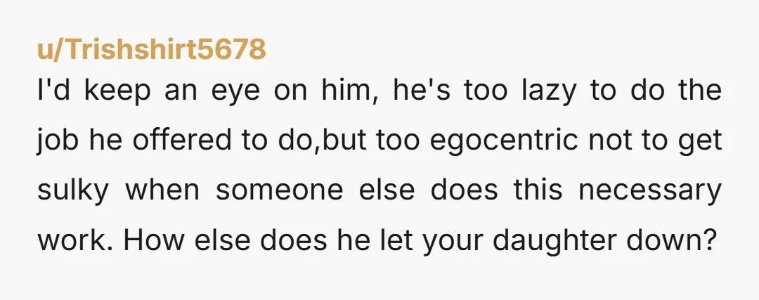 I'd keep an eye on him, he's too lazy to do the job he offered to do,but too egocentric not to get sulky when someone else does this necessary work....