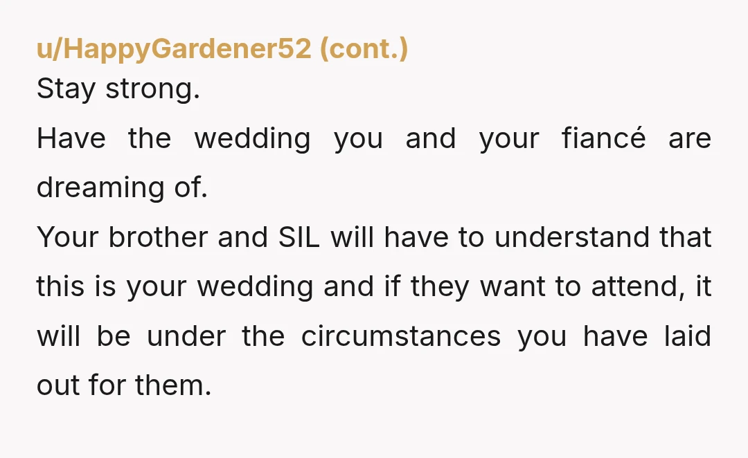 u/virtualmanin3d NTA Your wedding needs to be about you and your partner. Everyone else is second to that. This will be something that you will remember for the rest of...