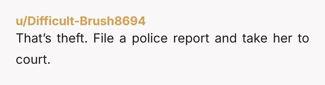 u/Difficult-Brush8694 That’s theft. File a police report and take her to court.