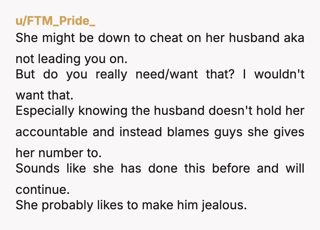 u/BiggKab What you do is block her number & cease all contact. She could've been the catalyst of an early death. She was definitely going cheat on her husband with...