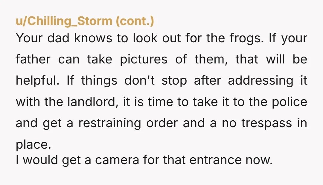 u/MessyDragon75 NTA. Each time throw them away, and file an online police report for harassment and trespassing. Get the landlord involved. Tell the neighbors she's harassing you over telling her...