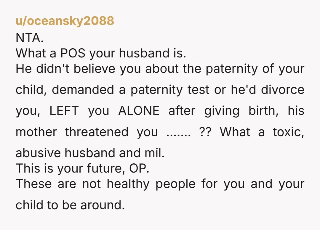 u/Proper_ass This is how he treats you when you've just had a baby? Then doubles down and runs to mommy? Holy fk, whats wrong with you and why isnt he...