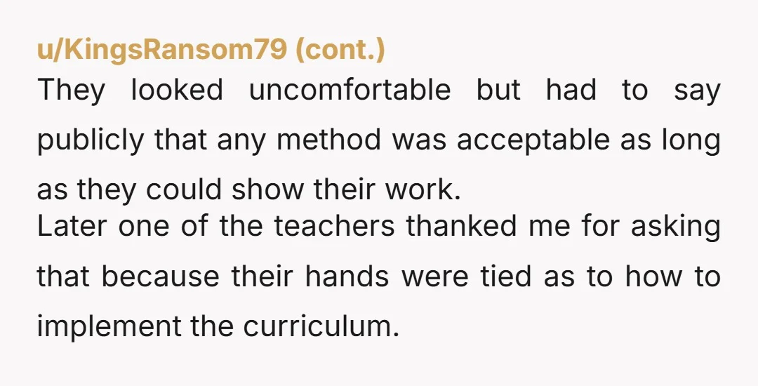 u/ptprn11 I think your wife is completely wrong. It’s crucial that your daughter feels successful or she will give up on learning math altogether. The teacher needs to be an...
