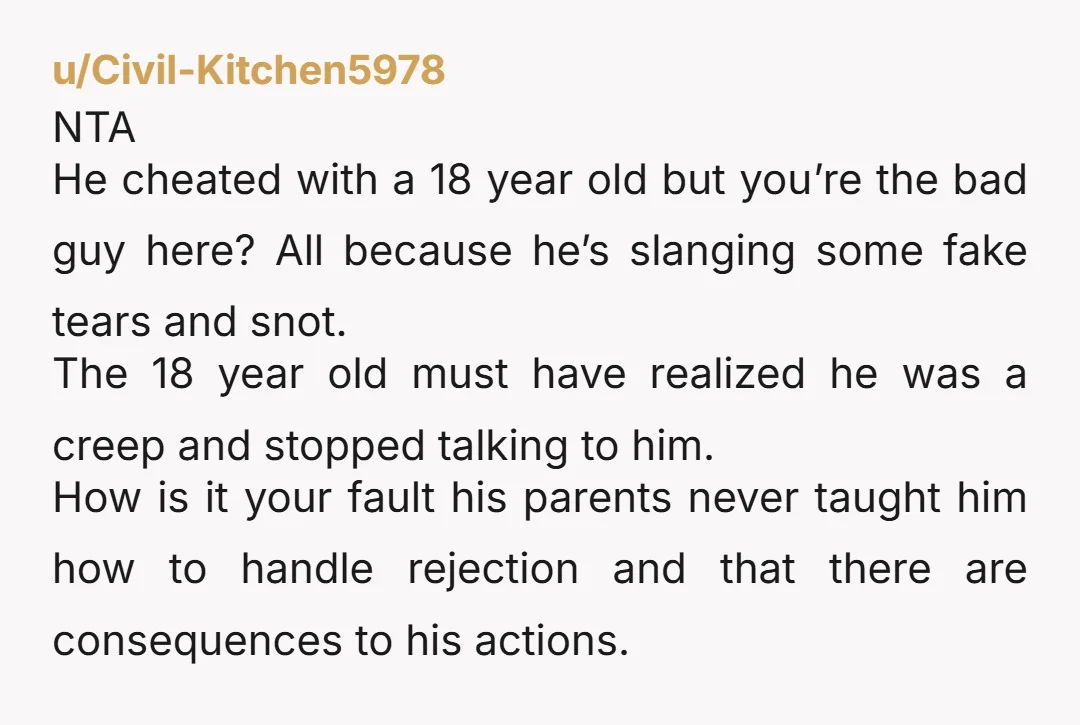 u/TheWinslowCultist NTA, clearly. But I do have a clarifying question based on my mental math. So it looks like he was 18 and you were 15 when you started dating,...