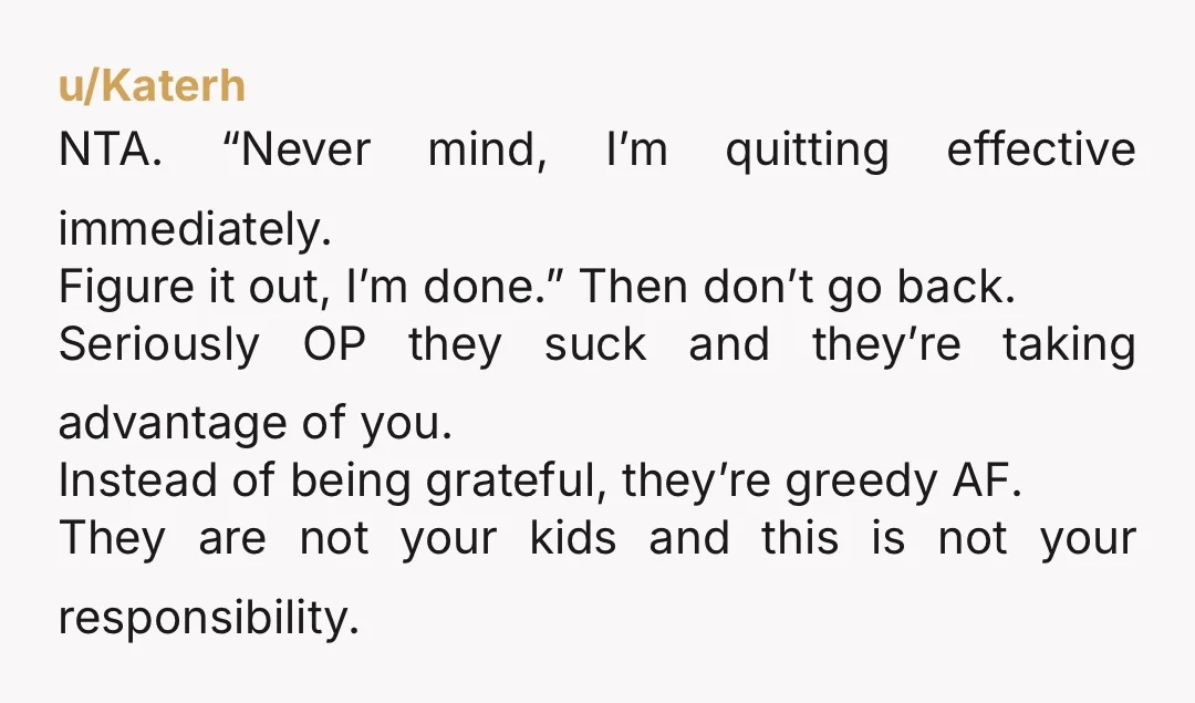 u/Dangerous_Cow_7372 NTA the audacity of your brother to say he's bailing you out and helping you while only paying you $100/month to watch his kids. They should've had something reliable...