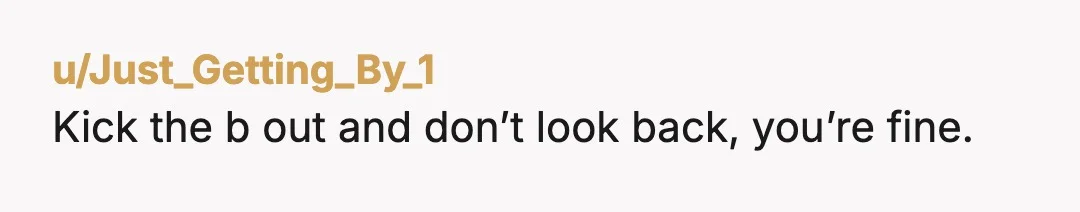 u/Just_Getting_By_1 Kick the b out and don’t look back, you’re fine.