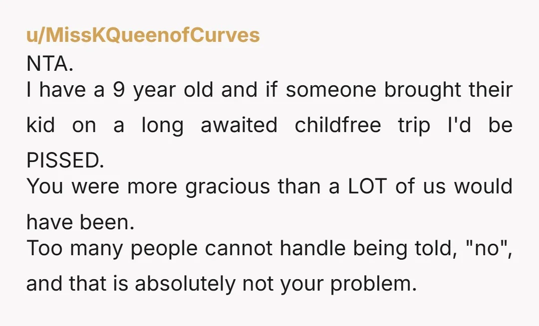 u/Jillandjay NTA. You invited her and her child to do things with the group but she chose not to.