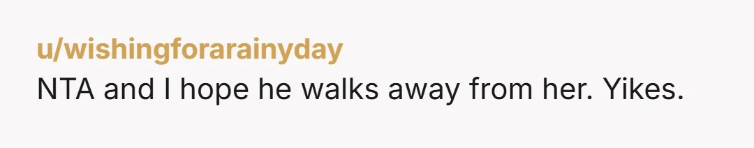 u/SaveFileCorrupt
NTA. She's a cake eater and deserves the worst. Hope her fiance runs.