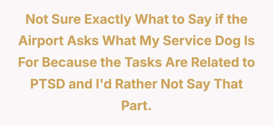 Not sure exactly what to say if the airport asks what my service dog is for because the tasks are related to ptsd and I'd rather not say that part
