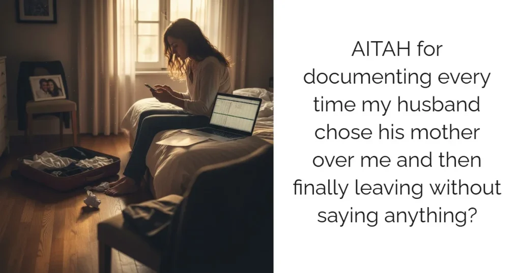 AITAH for documenting every time my husband chose his mother over me and then finally leaving without saying anything?