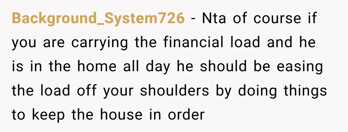 Background_System726 − Nta of course if you are carrying the financial load and he is in the home all day he should be easing the load off your shoulders by...