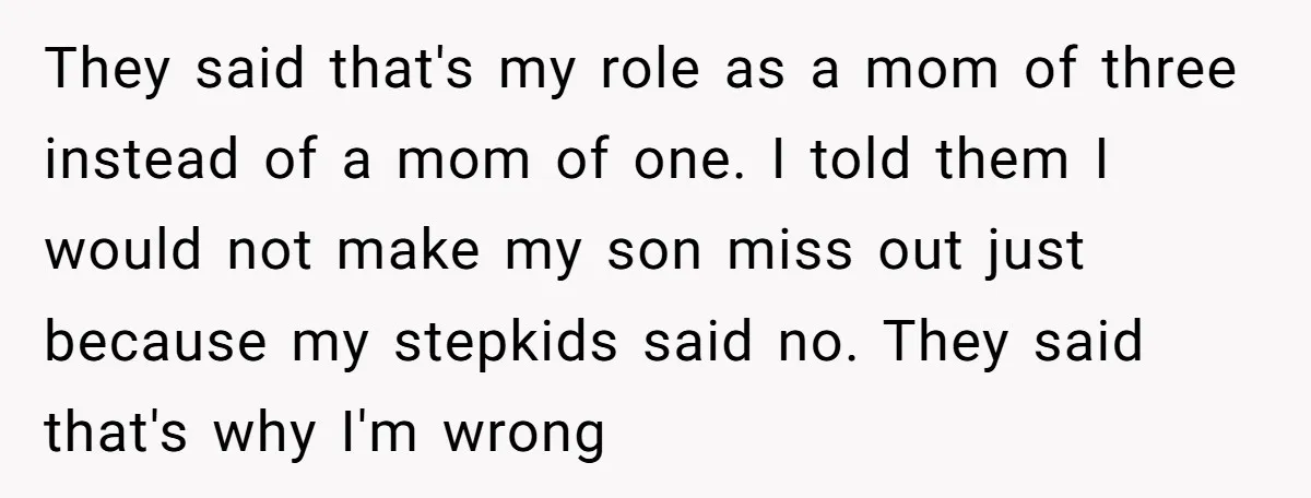 They said that's my role as a mom of three instead of a mom of one. I told them I would not make my son miss out just because my...