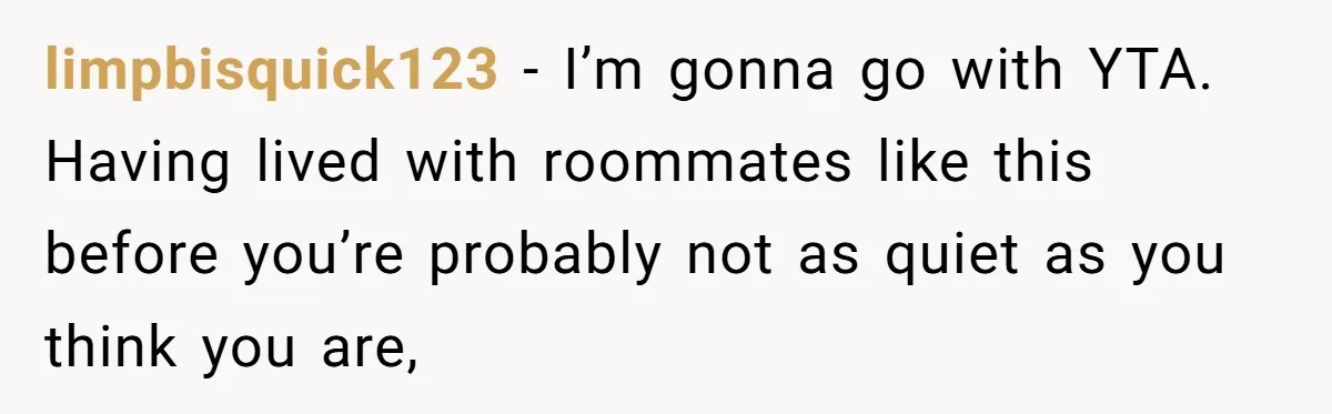 limpbisquick123 − I’m gonna go with YTA. Having lived with roommates like this before you’re probably not as quiet as you think you are,