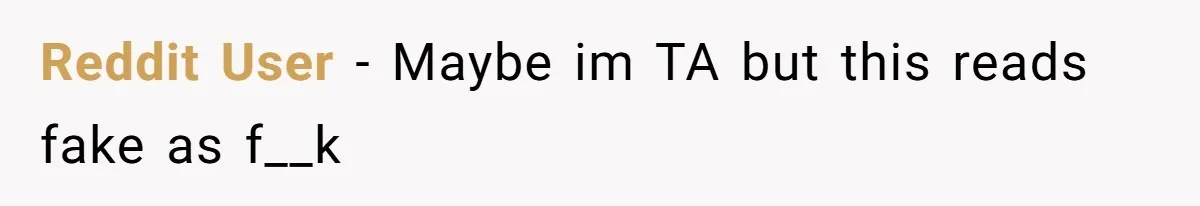 Reddit User − Maybe im TA but this reads fake as f__k