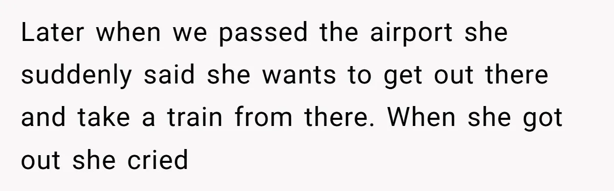 Later when we passed the airport she suddenly said she wants to get out there and take a train from there. When she got out she cried