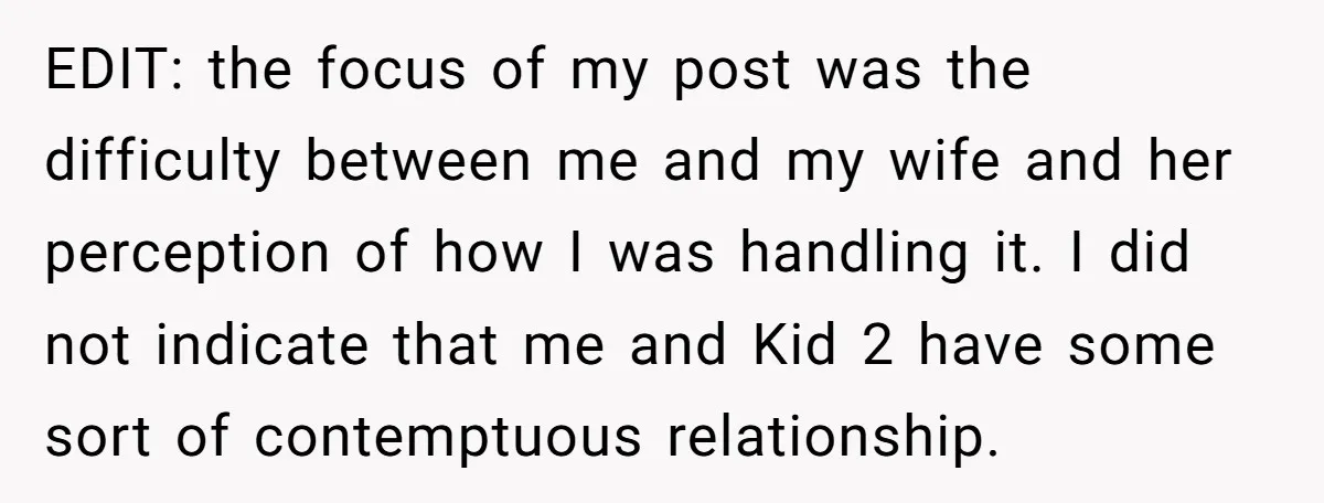 EDIT: the focus of my post was the difficulty between me and my wife and her perception of how I was handling it. I did not indicate that me and...