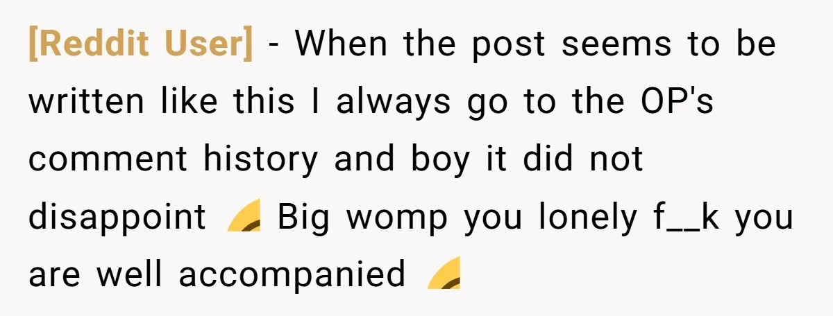 [Reddit User] − When the post seems to be written like this I always go to the OP's comment history and boy it did not disappoint 😂 Big womp you...