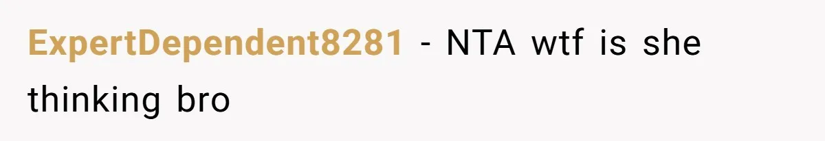 ExpertDependent8281 − NTA wtf is she thinking bro