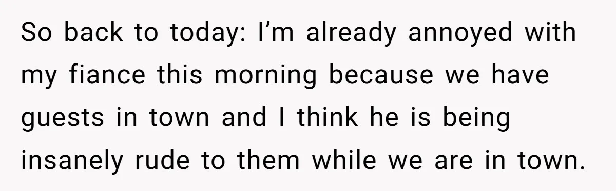 So back to today: I’m already annoyed with my fiance this morning because we have guests in town and I think he is being insanely rude to them while we...