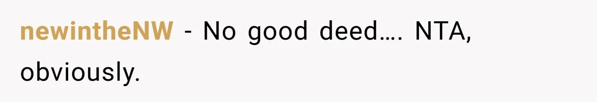newintheNW − No good deed…. NTA, obviously.