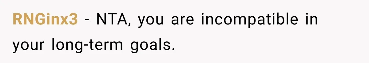 RNGinx3 − NTA, you are incompatible in your long-term goals.