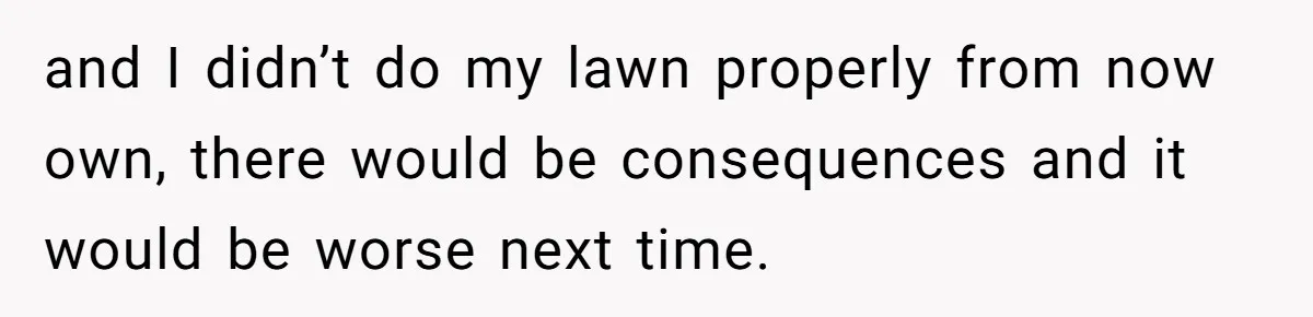 and I didn’t do my lawn properly from now own, there would be consequences and it would be worse next time.