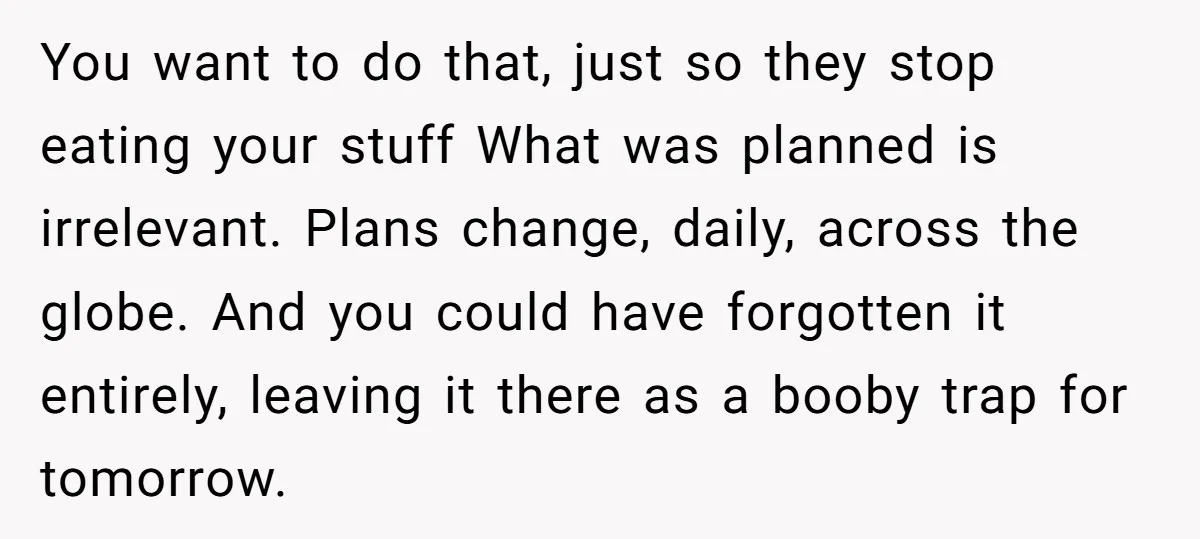 You want to do that, just so they stop eating your stuff What was planned is irrelevant. Plans change, daily, across the globe. And you could have forgotten it entirely,...