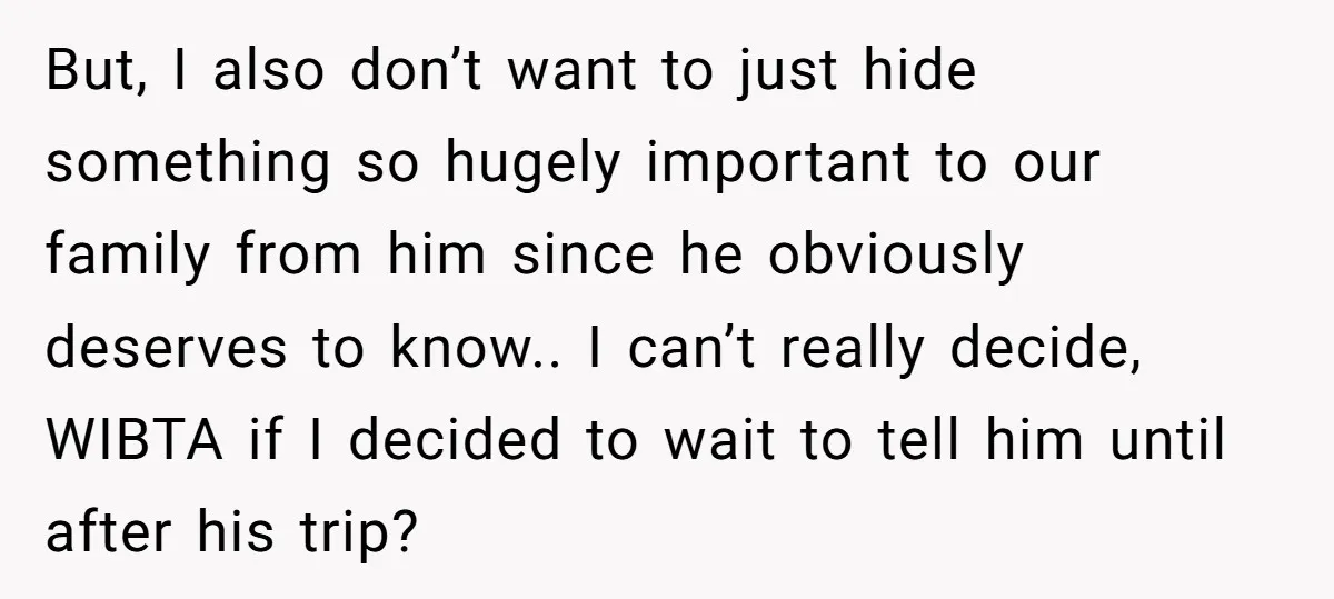 But, I also don’t want to just hide something so hugely important to our family from him since he obviously deserves to know.. I can’t really decide, WIBTA if I...
