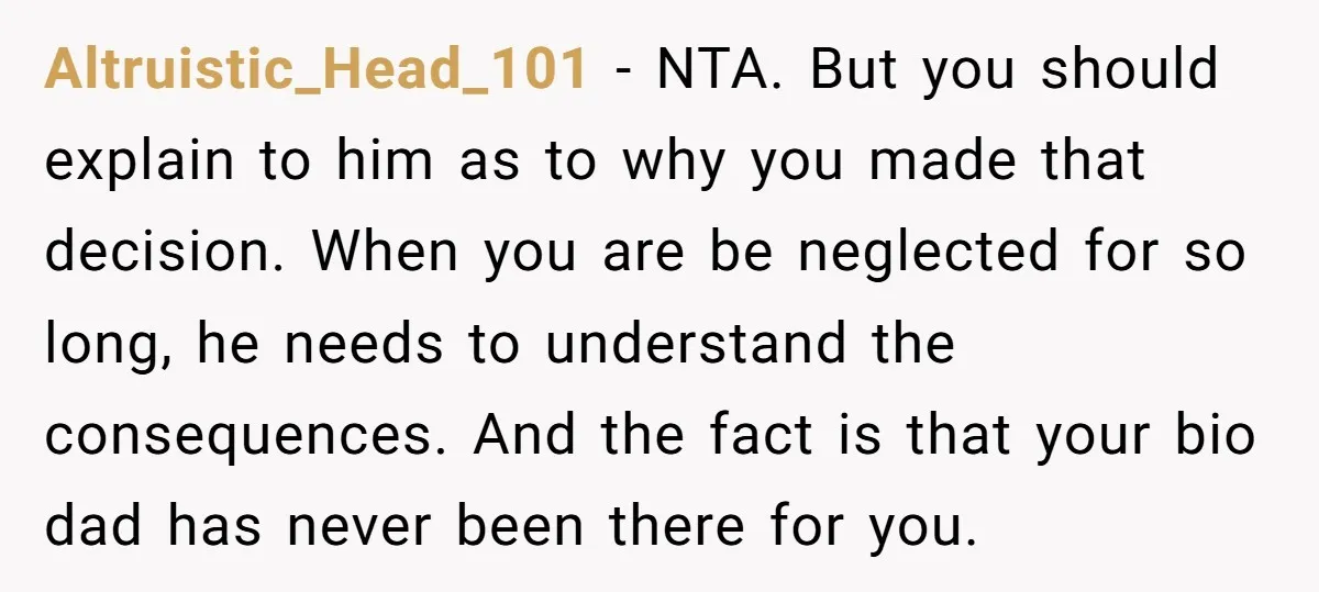 Altruistic_Head_101 − NTA. But you should explain to him as to why you made that decision. When you are be neglected for so long, he needs to understand the consequences....