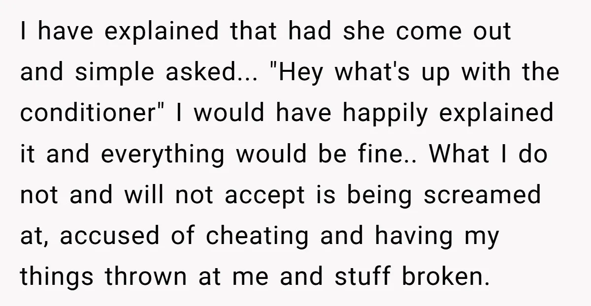 I have explained that had she come out and simple asked... "Hey what's up with the conditioner" I would have happily explained it and everything would be fine.. What I...