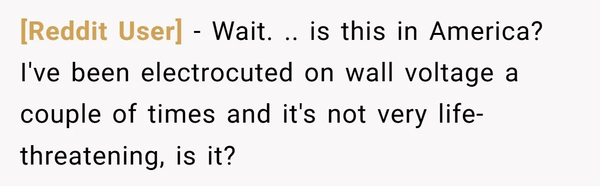 [Reddit User] − Wait. .. is this in America? I've been electrocuted on wall voltage a couple of times and it's not very life-threatening, is it?
