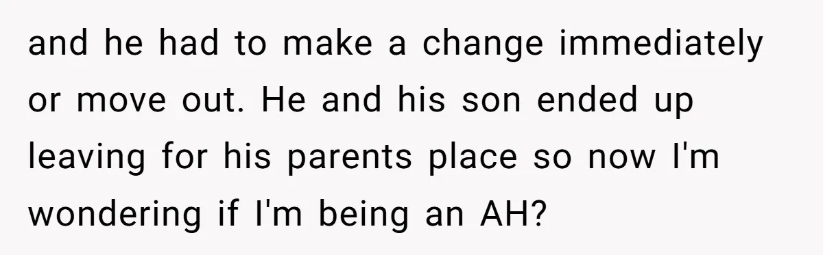 and he had to make a change immediately or move out. He and his son ended up leaving for his parents place so now I'm wondering if I'm being an...
